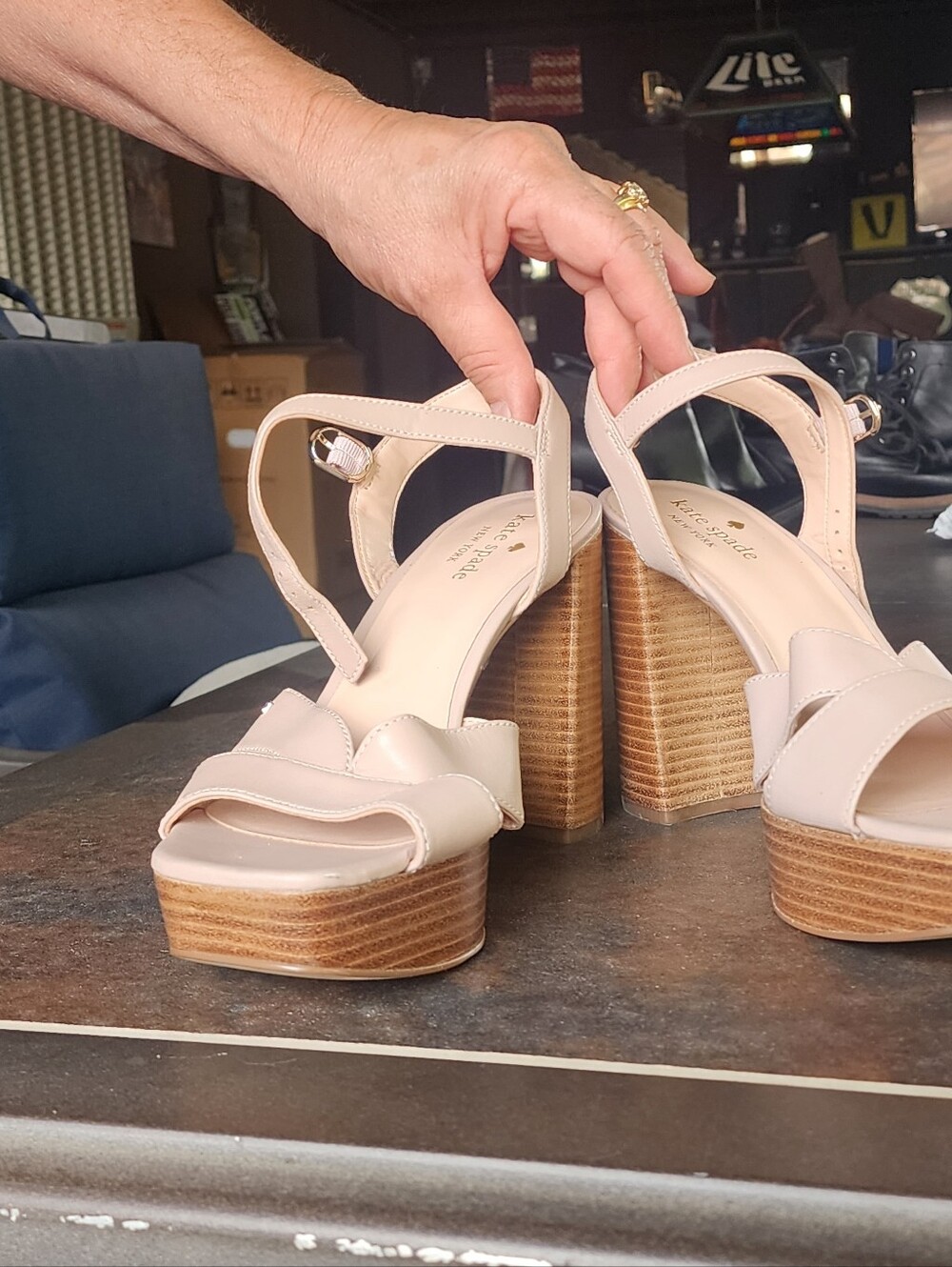 kate spade Blush Neutral Platform Block Heel Sandals
